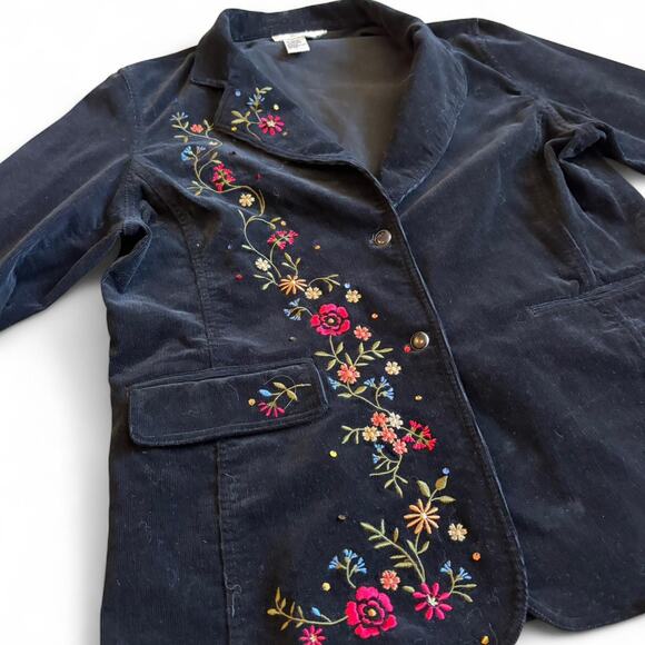 Vintage Embroidered Black Corduroy Jacket Richie Essentials XXL/3XL - Picture 1 of 8